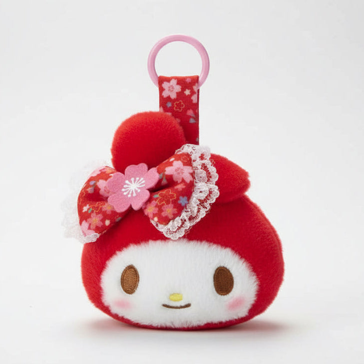 Sanrio - My Melody Sakura Kimono Face Tag Mascot Red Plush Doll Keychain