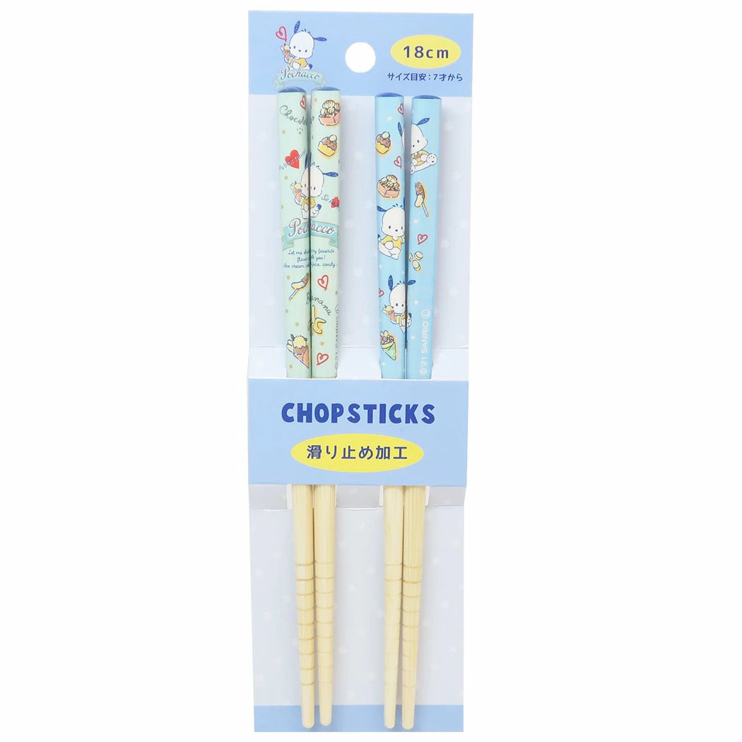 T's Factory - Sanrio Pochacco Bamboo Chopsticks 2-Pair Set (18cm)
