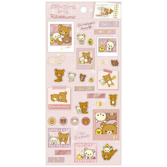 San-X - Rilakkuma Memory Frame Seal Stickers (Pink)