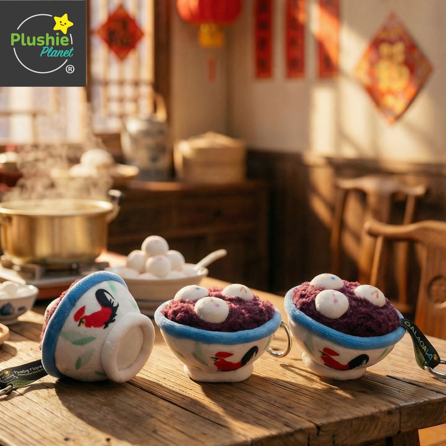 Plushie Planet® - Hong Kong Snack Series - Red Bean Soup Rice Ball Keychain (香港小食系列 - 紅豆沙湯圓吊飾)