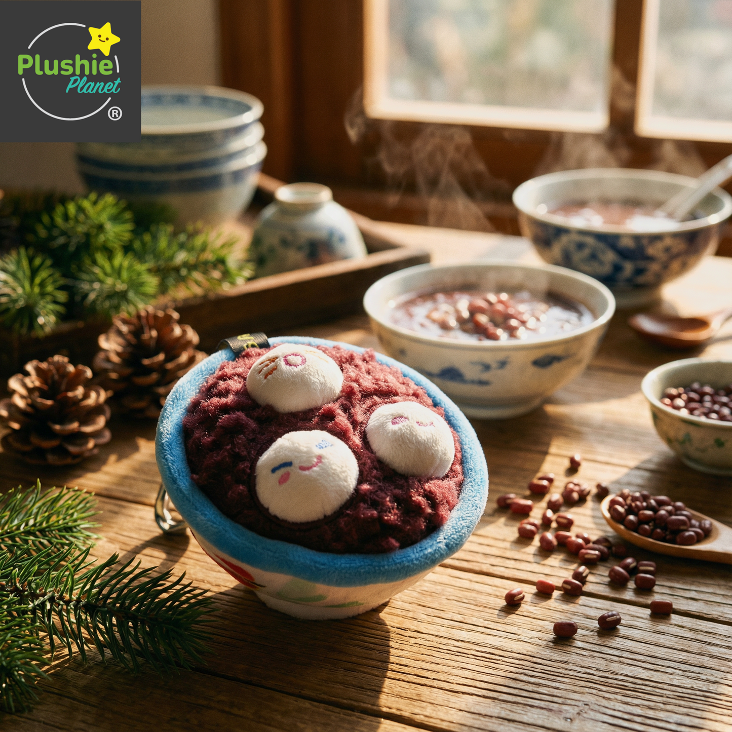 Plushie Planet® - Hong Kong Snack Series - Red Bean Soup Rice Ball Keychain (香港小食系列 - 紅豆沙湯圓吊飾)